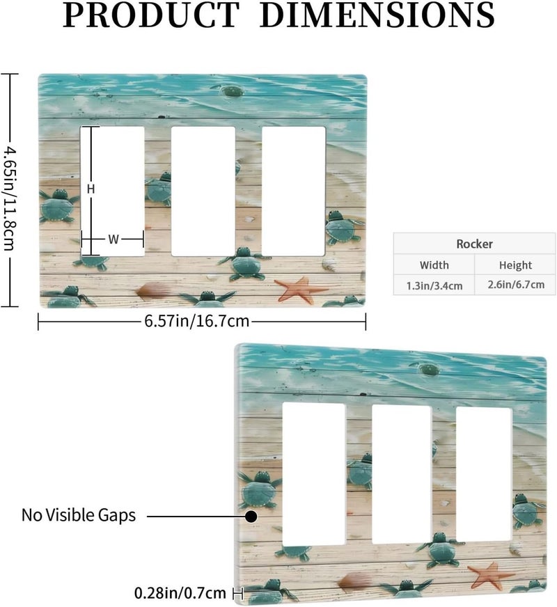 ranedula Art Blue Green Sea Ocean Beach Turtle 3 Gang Triple Rocker Light Switch Plate Outlet Wall Cover Faceplate Decorative Wallplate for Bathroom Home Living Room Bedroom Decorate 6.57 X 4.65 In - Image 5